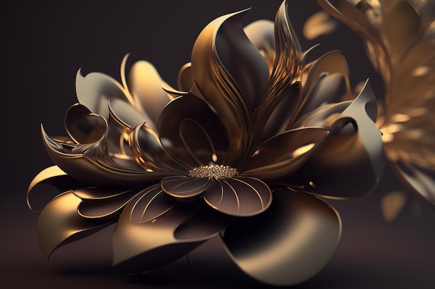 Une fleur d'or avec un fond noir