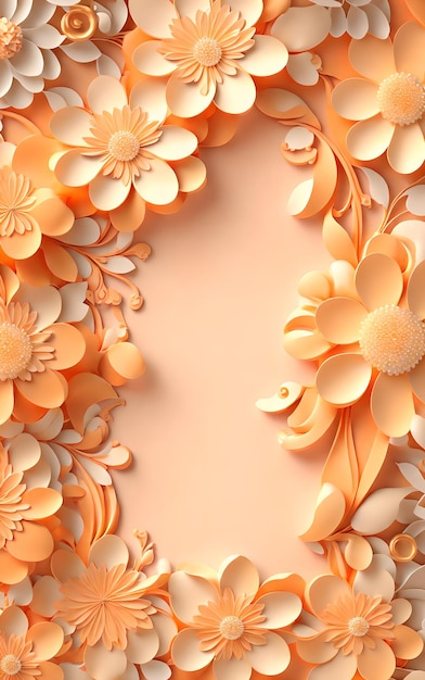 Fleur orange Frontière ombre d'arrière-plan ornement 3D papier peint pour portrait de mariage