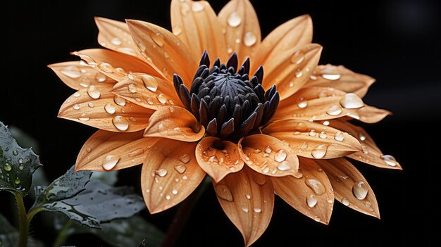 une fleur orange avec des gouttelettes d'eau dessus