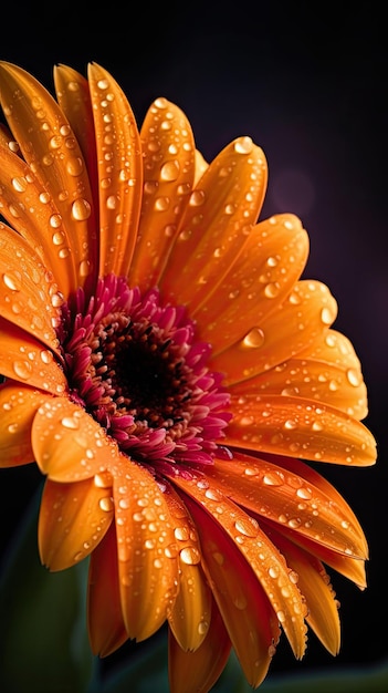 Fleur orange avec des gouttes d'eau sur les pétales