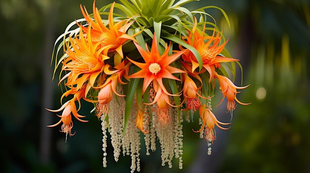 Photo une fleur d'orange vibrante avec une plante aérienne délicate