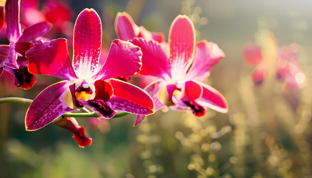 Fleur d'orchidée dans un champ avec un fond flou