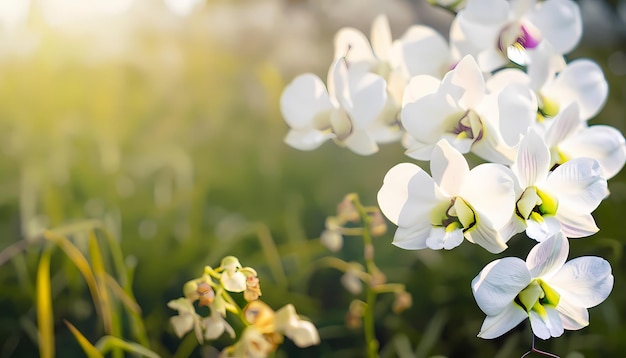 Fleur d'orchidée dans un champ avec un fond flou