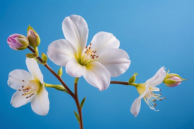 Une fleur d'orchidée sur un fond bleu