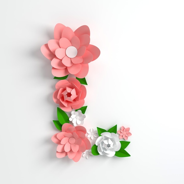 Fleur de papier lettre de l'alphabet L rendu 3d Fleurs de couleur pastel dans un style origami d'art papier moderne