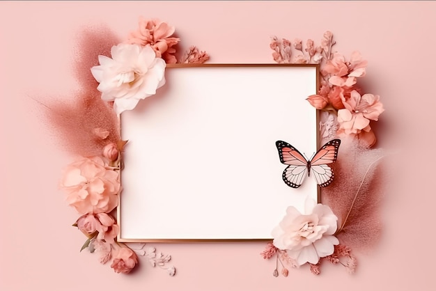 Photo fleur et papillon colorés avec espace de copie pour le texte généré par ai