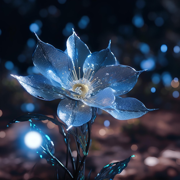 Fleur de pavot bleu avec des gouttes d'eau sur les pétales générative ai