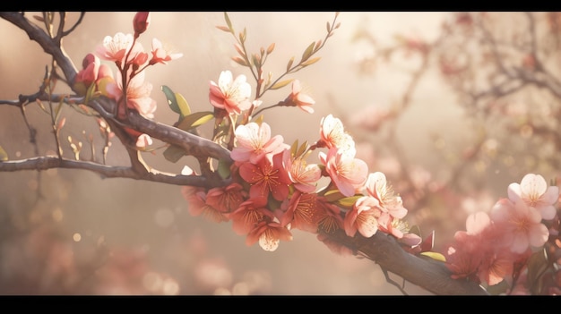 fleur de pêche avec des branches en rouge