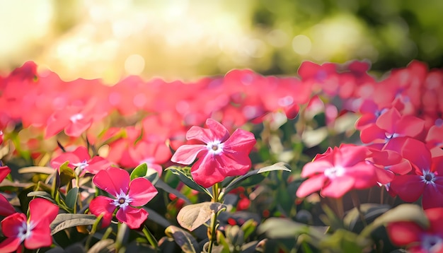 Fleur de pervinque dans le champ avec un fond flou