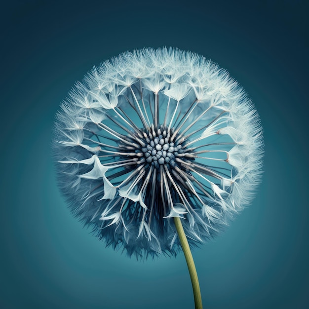 Fleur de pissenlit sur fond bleu Illustration AI Générative