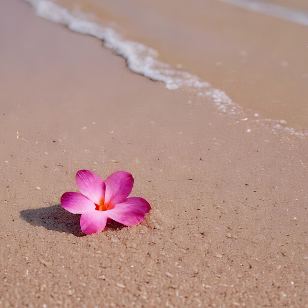 Photo une fleur sur la plage avec l'eau qui entre