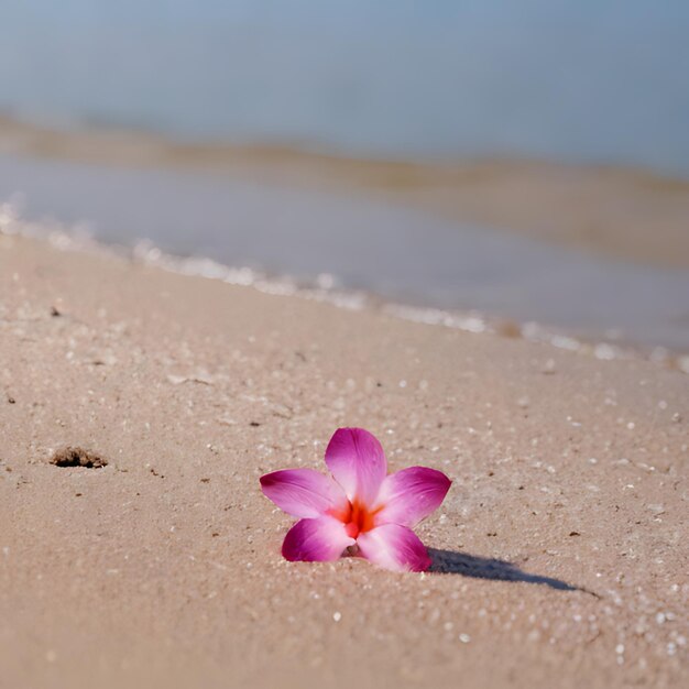 une fleur sur une plage avec l'océan en arrière-plan