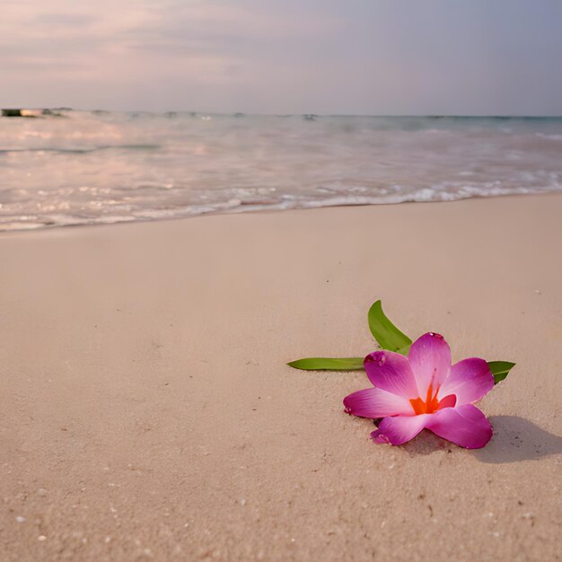 Photo une fleur sur la plage avec l'océan en arrière-plan