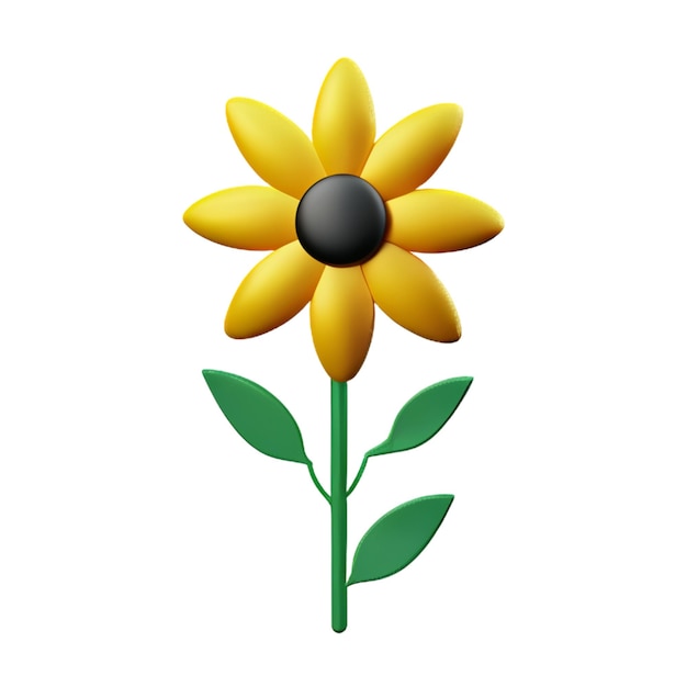 Fleur en plastique dessin animé low poly 3d icône sur fond blanc