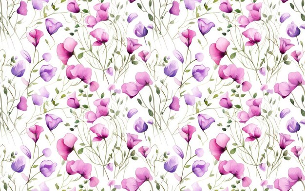 Fleur de pois sucré Aquarelle motif sans couture Arrière-plan