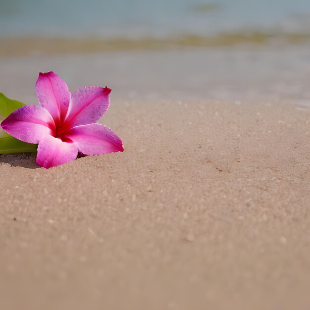 Photo une fleur posée sur le sable avec l'océan en arrière-plan