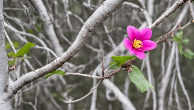 une fleur pourpre est sur une branche