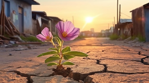 La fleur pousse de la terre ferme