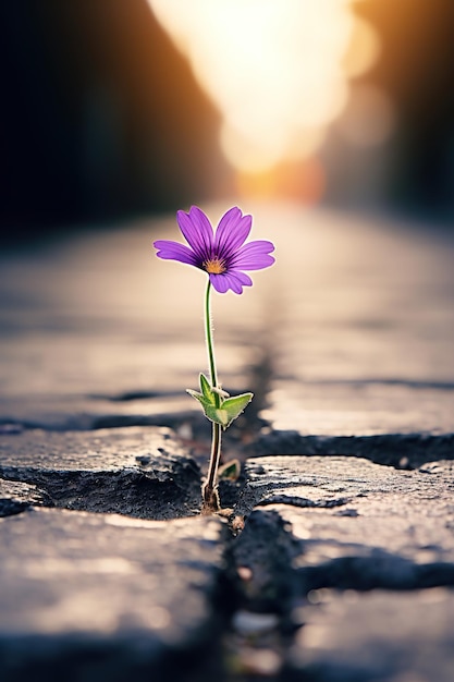 Photo une fleur pousse sur le trottoir