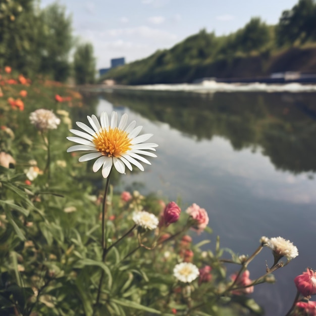 Photo une fleur près de la rivière si belle