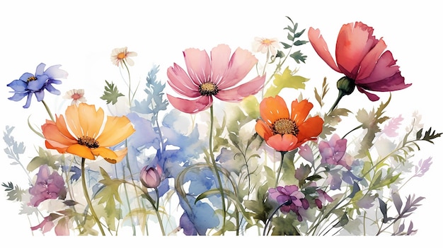 Fleur de printemps Arrière-plan floral coloré peint à l'aquarelle.