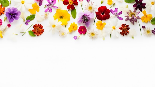 Photo fleur de printemps sur fond blanc copie espace mise à plat maquette générée par l'ia
