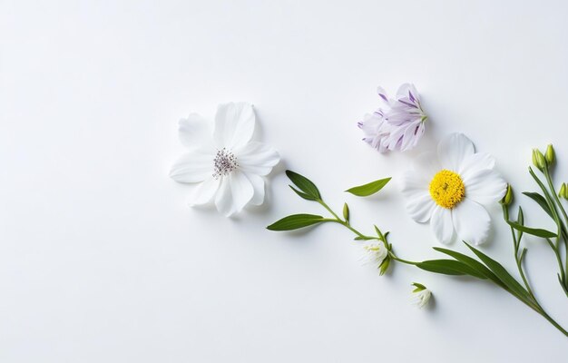 Fleur de printemps sur fond blanc copie de l'espace plat posé mock-up