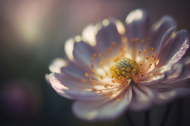 Une fleur qui est blanche et a un centre jaune.