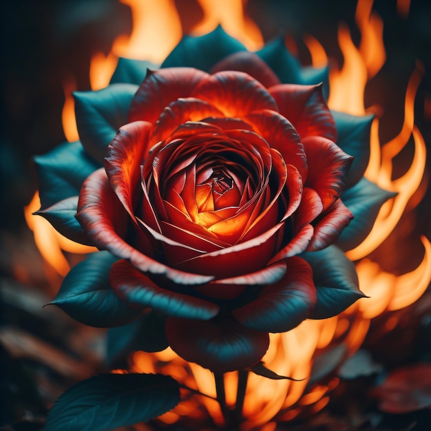 Une fleur qui est dehors avec les flammes qui brûlent.