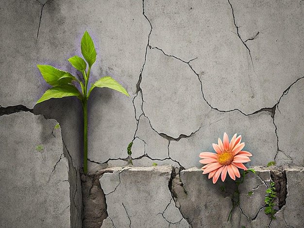 Photo une fleur qui pousse à travers une fissure dans un mur de béton