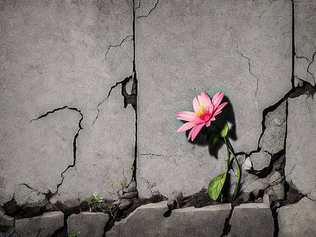 Photo une fleur qui pousse à travers une fissure dans un mur de béton