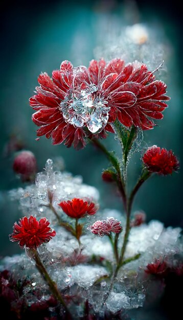 Une fleur recouverte de neige avec le mot givre dessus