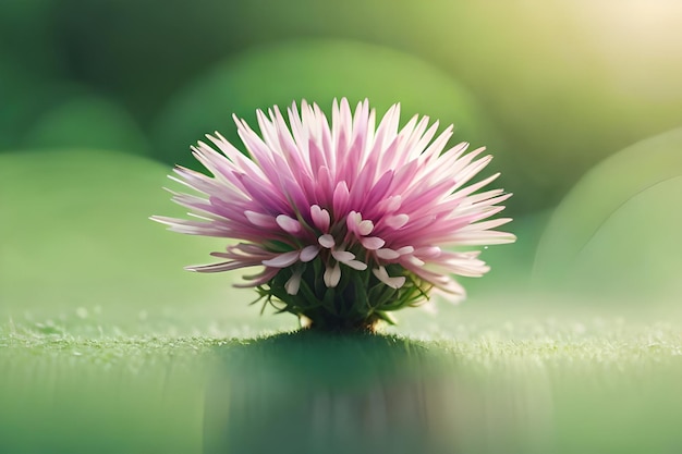 une fleur avec le reflet d'un fond vert