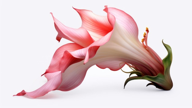 Photo et une fleur rose blanche sur un fond blanc des représentations hyper détaillées