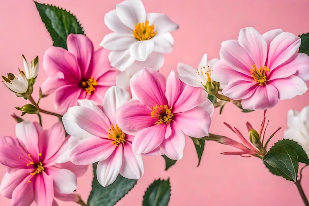 Une fleur rose et blanche sur fond rose