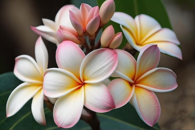 Une fleur rose et blanche avec des rayures jaunes.