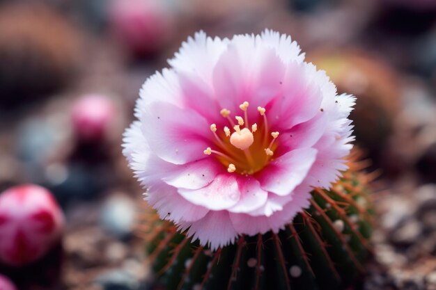 Une fleur rose sur un cactus