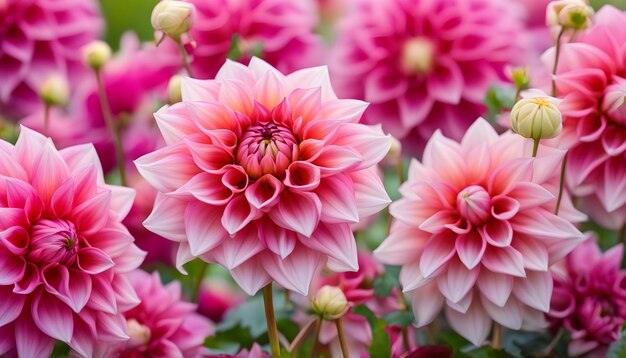 une fleur rose avec un centre blanc qui dit dahlia