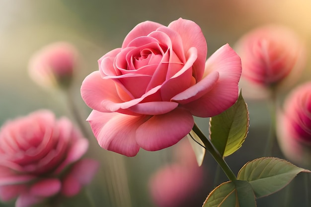 Une fleur rose dans le jardin avec le soleil qui brille dessus.