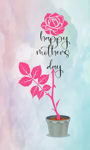 Une fleur rose dans un pot avec les mots bonne fête des mères dessus