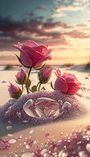 Une fleur rose dans le sable