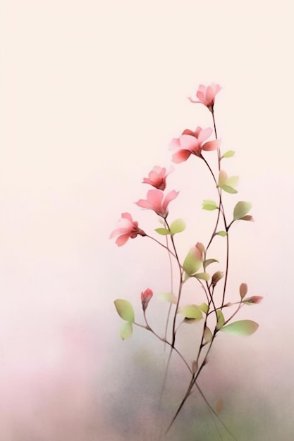 Une fleur rose dans un vase aux feuilles vertes