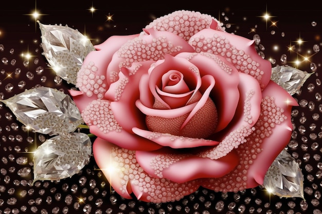 Photo une fleur rose avec des diamants sur le fond