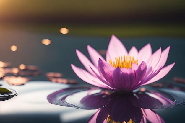 une fleur rose est dans l'eau avec un nénuphar ai génératif