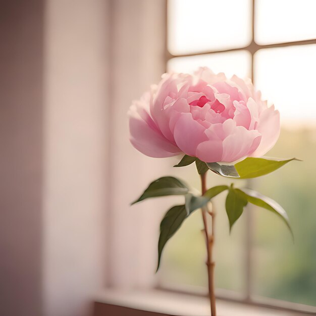 Photo une fleur rose est devant une fenêtre