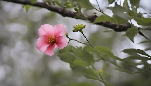 une fleur rose fleurit sur une branche