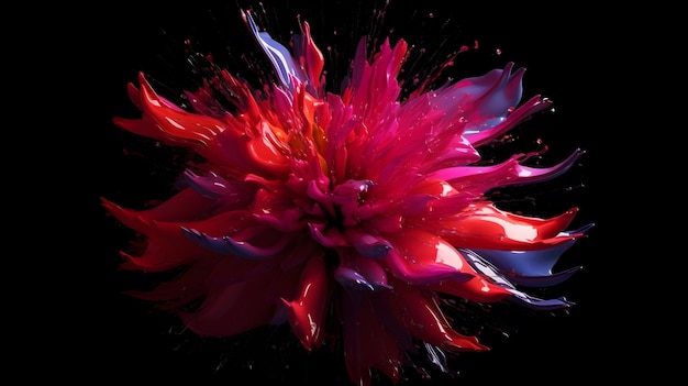 Une fleur rose avec un fond noir et des éclaboussures d'eau.