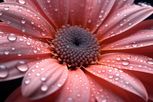 Une fleur rose avec des gouttelettes d'eau dessus