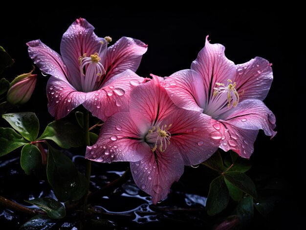 Photo une fleur rose avec des gouttes d'eau dessus