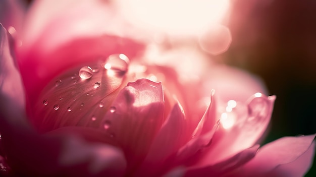 Une fleur rose avec des gouttes d'eau dessus